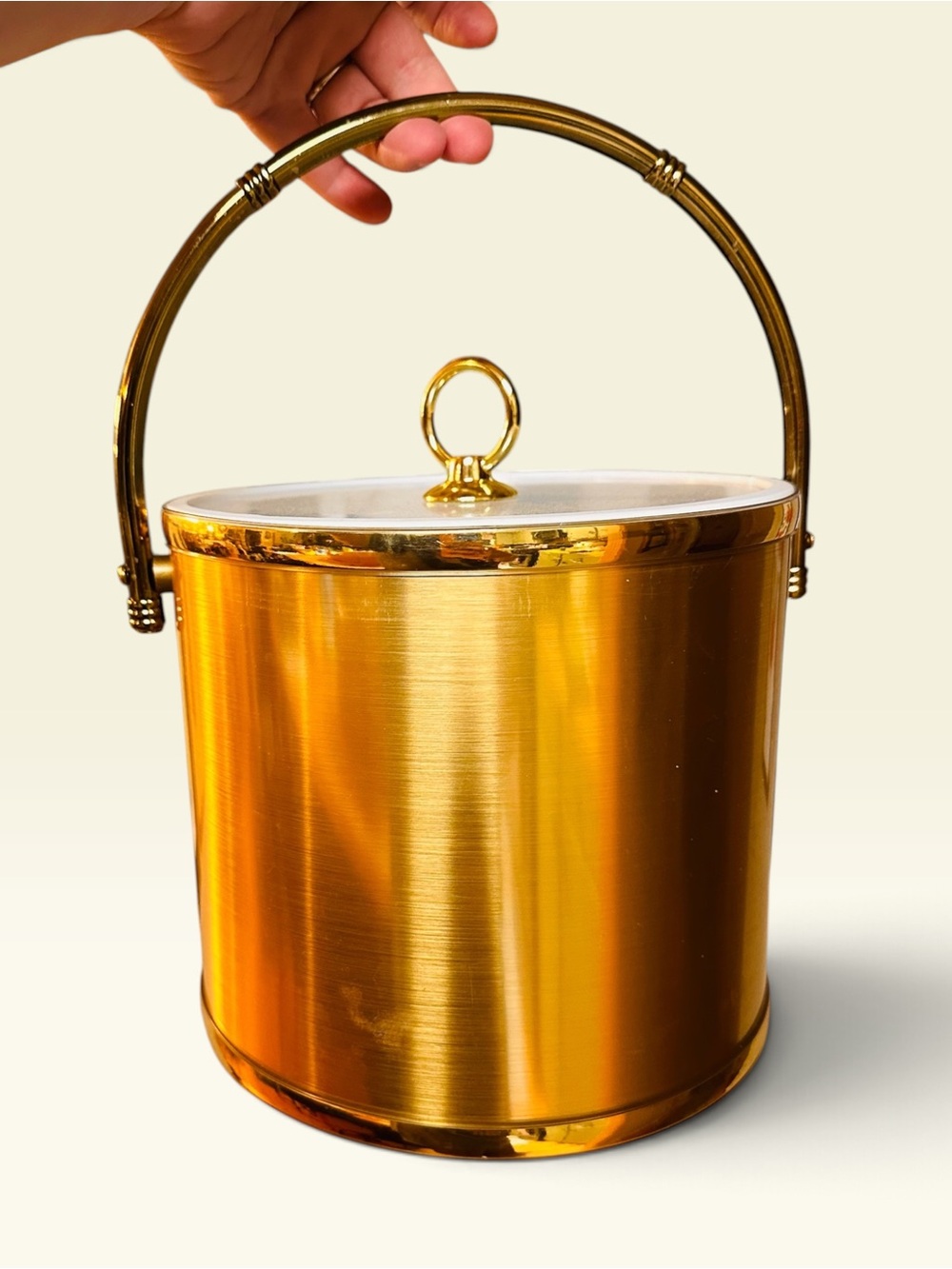 Vintage Ice Bucket Gold Tone Insulated Shelton-Ware  Acrylic Lid & Handle- USA